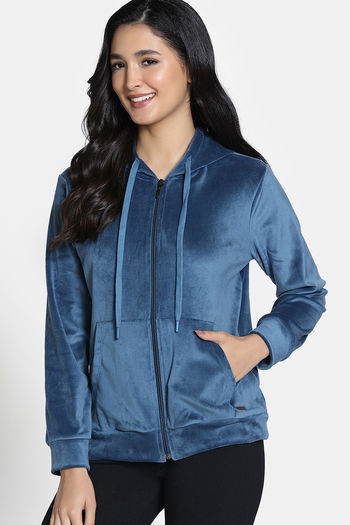 Buy Zivame Knit Poly Velour Jacket - Reflecting Pond at Rs.832
